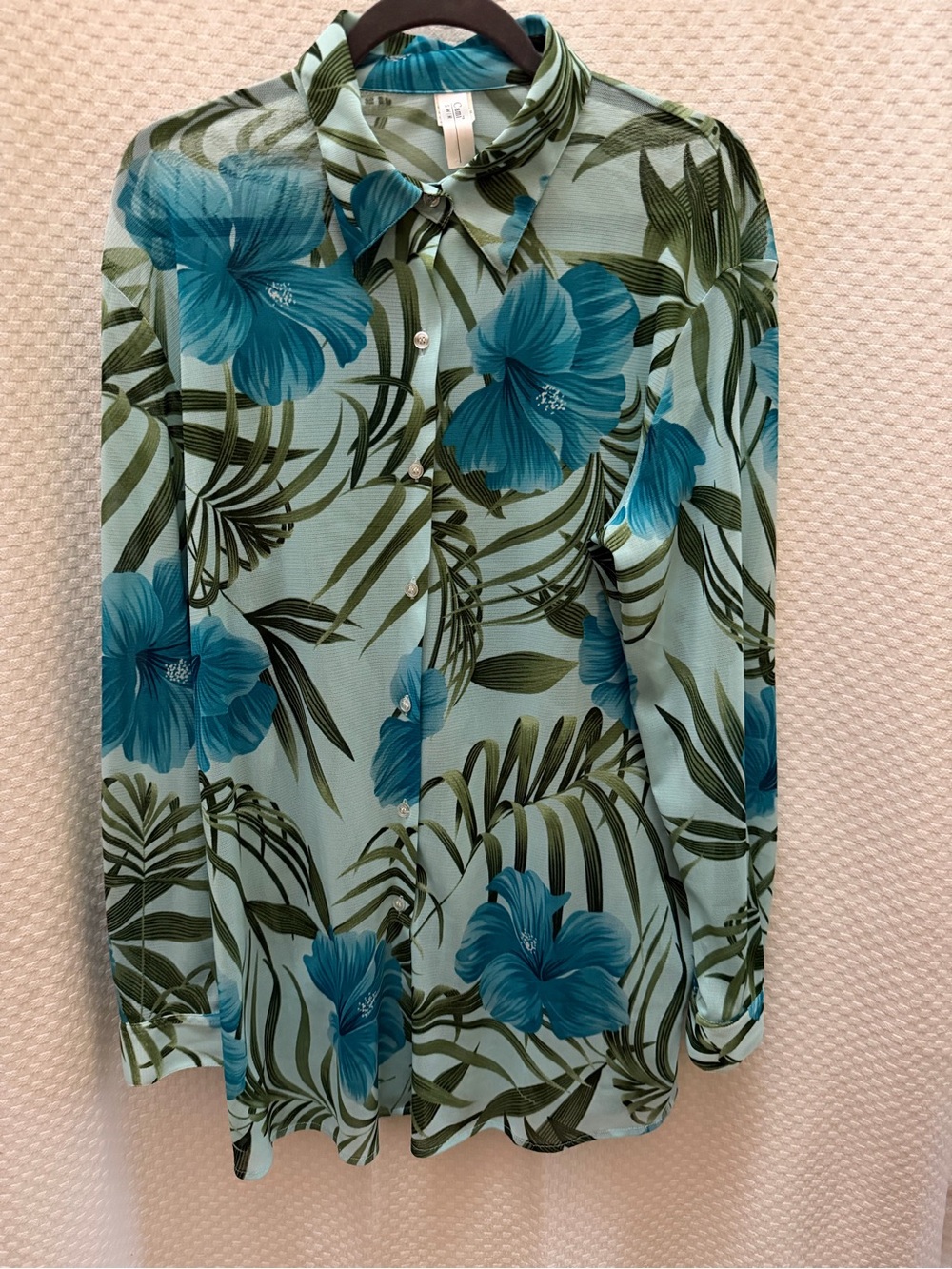 Cami Swim  Blue Green Floral Swim Coverup Shirt